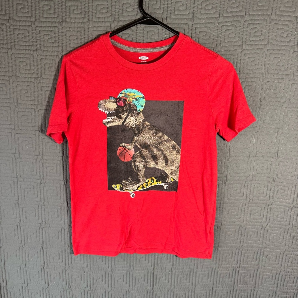 Old Navy T-Shirt Boys Size L 10/12 Scotty Red Dinosaur Skate Short Sleeve